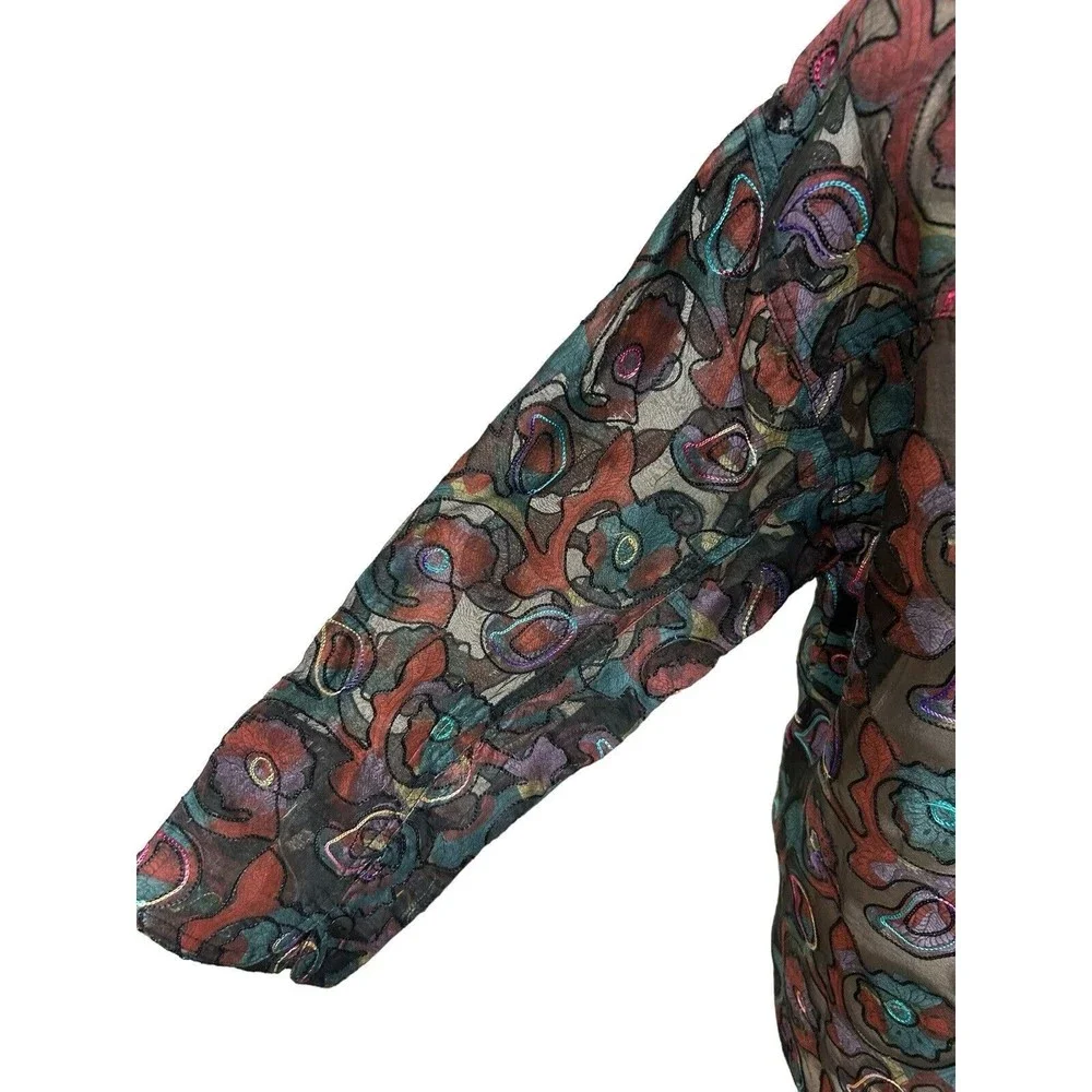 Chico's Design Vintage 90s Sheer Burnout Paisley Silk Blend Embroidered Top Sz 3
